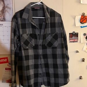 Black and Gray Plaid Button-Up Shirt